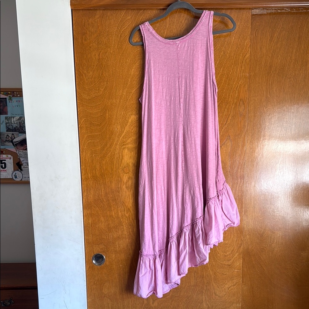Pink Ruffled Asymmetrical High-Low Sundress - Picture 2 of 6